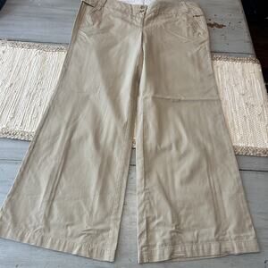 NWT Lands End Tan Khaki Weekend Chino Wide Straight Leg Pants Career Womens 16